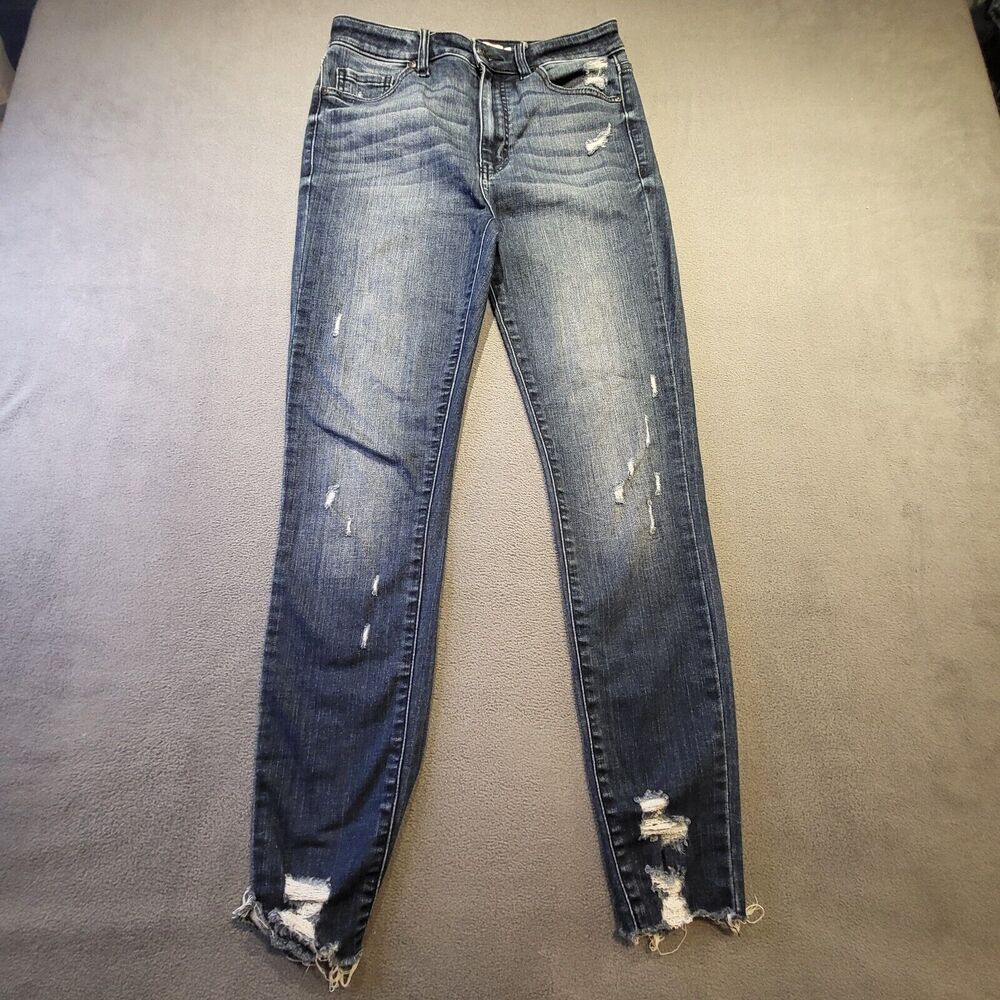 Oasis by Eunina Jeans Juniors Size 5 Denim Straight Leg Distressed Stretch